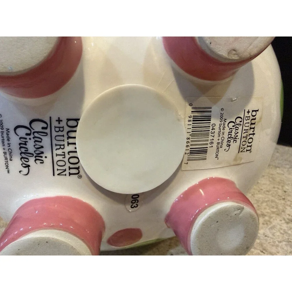 Burton + Burton Classic Circles Ceramic Piggy Bank Pink Green Dots 2009